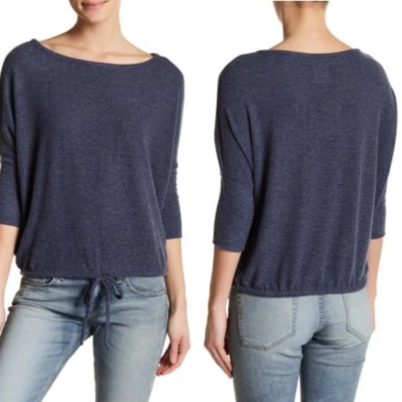 NEW CHASER Blue Sweater Top Tee SMALL  Boat Neck Long sleeve Drawstring Stretch - Picture 4 of 13
